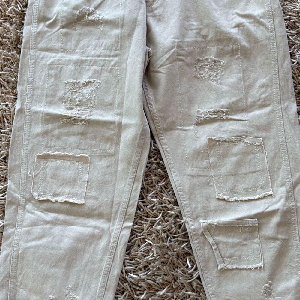 Pol Distressed Cropped Patchwork Details Raw Hem … - image 6